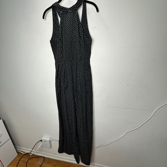 Audrey Halterneck Black White Polka Dot Open Tie Back Pleat Wide Leg Jumpsuit S - Picture 4 of 16